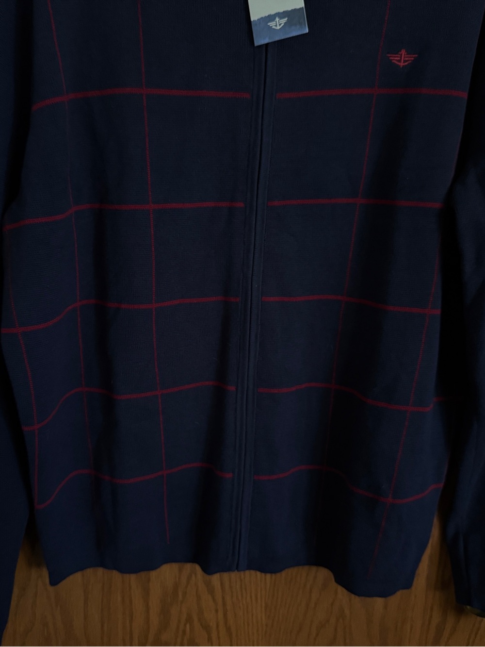 Dockers Full Zip Navy Blue Sweater Milano Windowpane Mock Neck Men's Size Large - Picture 3 of 10